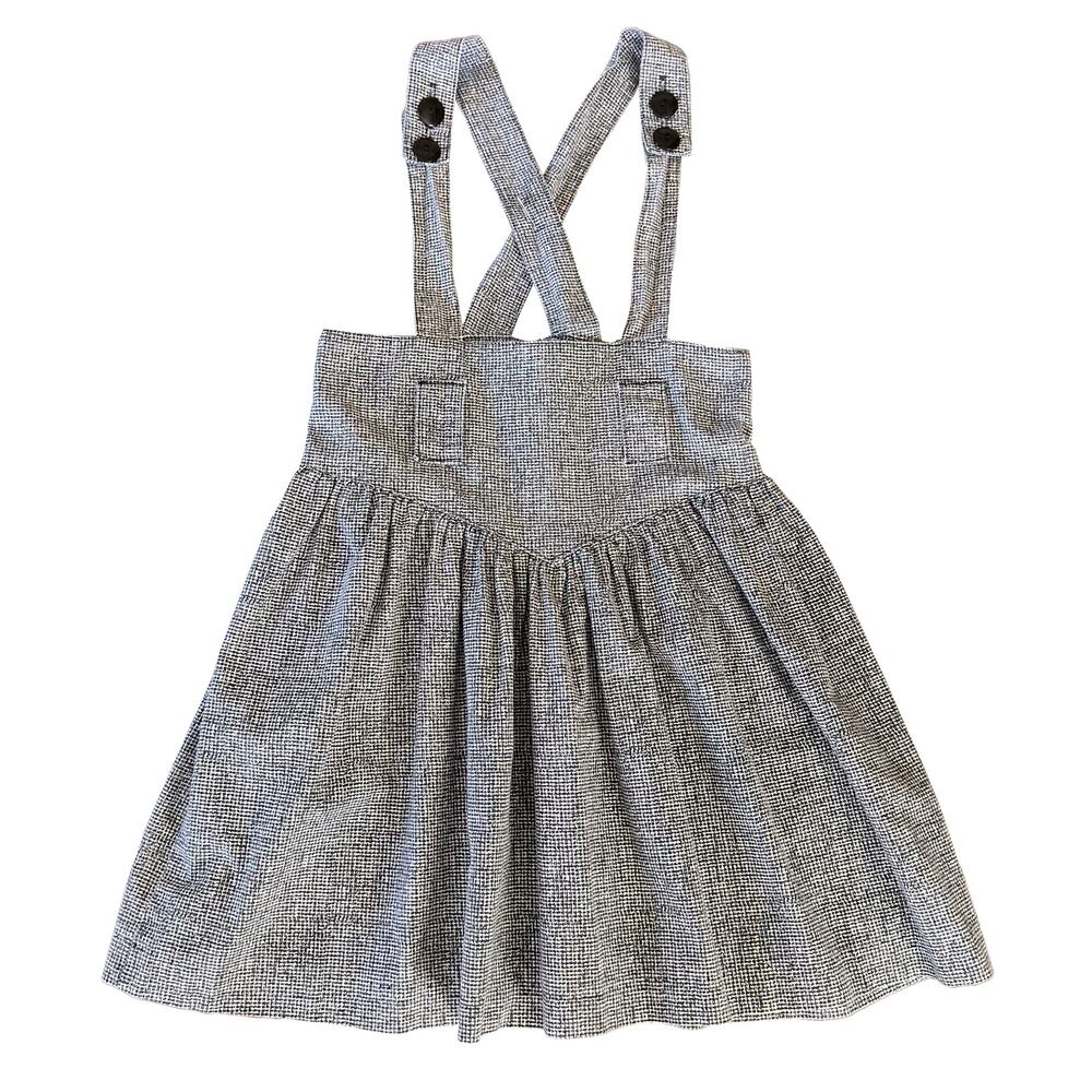 Vintage 80s 90s Girls' Black + White Houndstooth Print Jumper Dress / 6 / Small